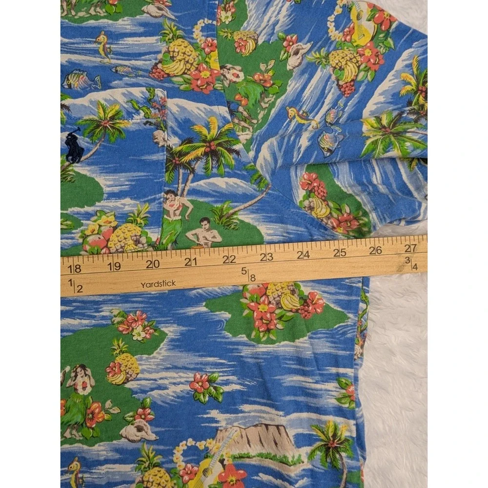 Ralph Lauren Polo Shirt Men's XL Blue Orange Hula Girl Hawaiian Island‎ Tropic